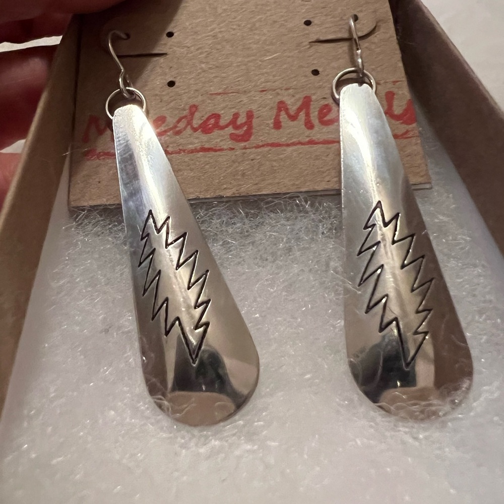 Grateful Dead Lightning Bolt Silver Earrings